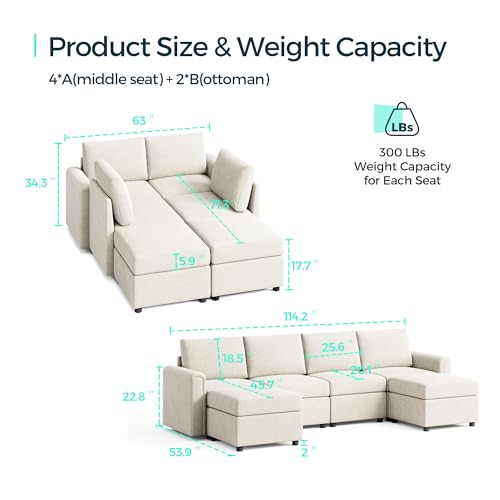 LINSY HOME Modular U Shaped Sectional Sofa with Storage, Blue M8981