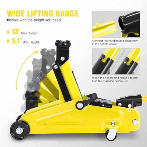 DNA MOTORING Floor Jack 3 Ton Low Profile Heavy Duty Hydraulic Car Jack, Black T11604