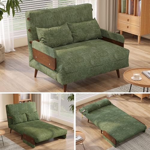 Convertible Chair Bed Sleeper for Adults with Wooden Arms, Linen G638