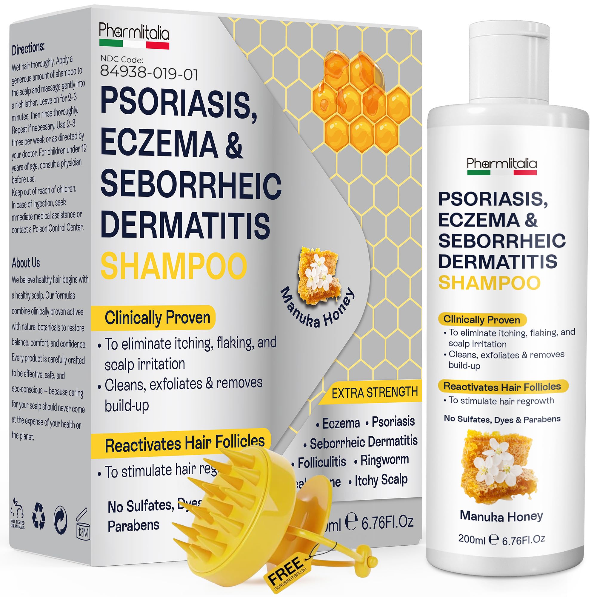 Pharmlitalia Psoriasis Shampoo for Dry & Itchy Scalp with Salicylic Acid 3% - Psoriasis Scalp Treatment for Eczema Relief, Seborrheic Dermatitis, Ringworm & Folliculitis 6.76 Fl Oz