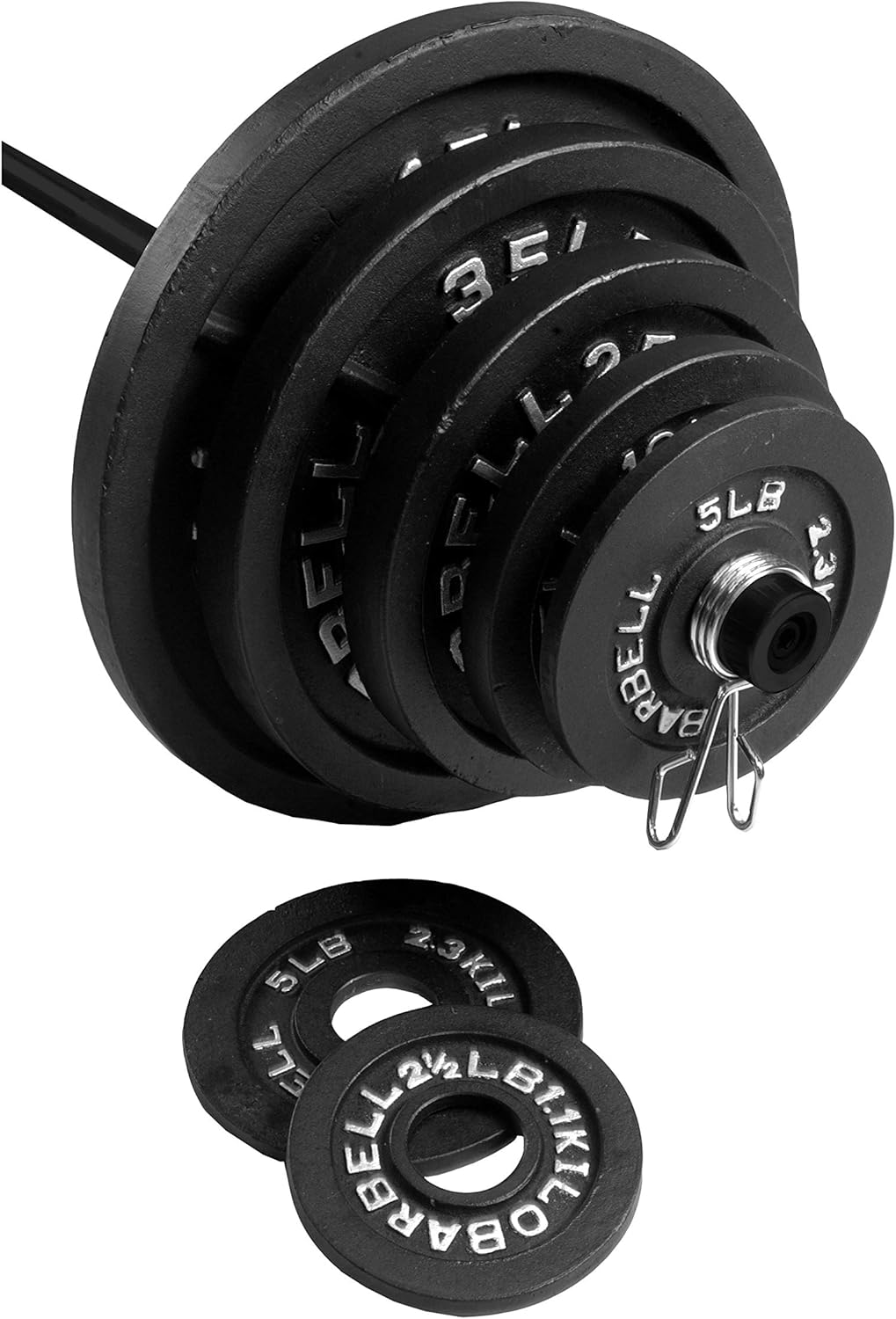 CAP Barbell 300 LB Cast Iron Olympic Weight Set with 7’ Olympic Bar, Black