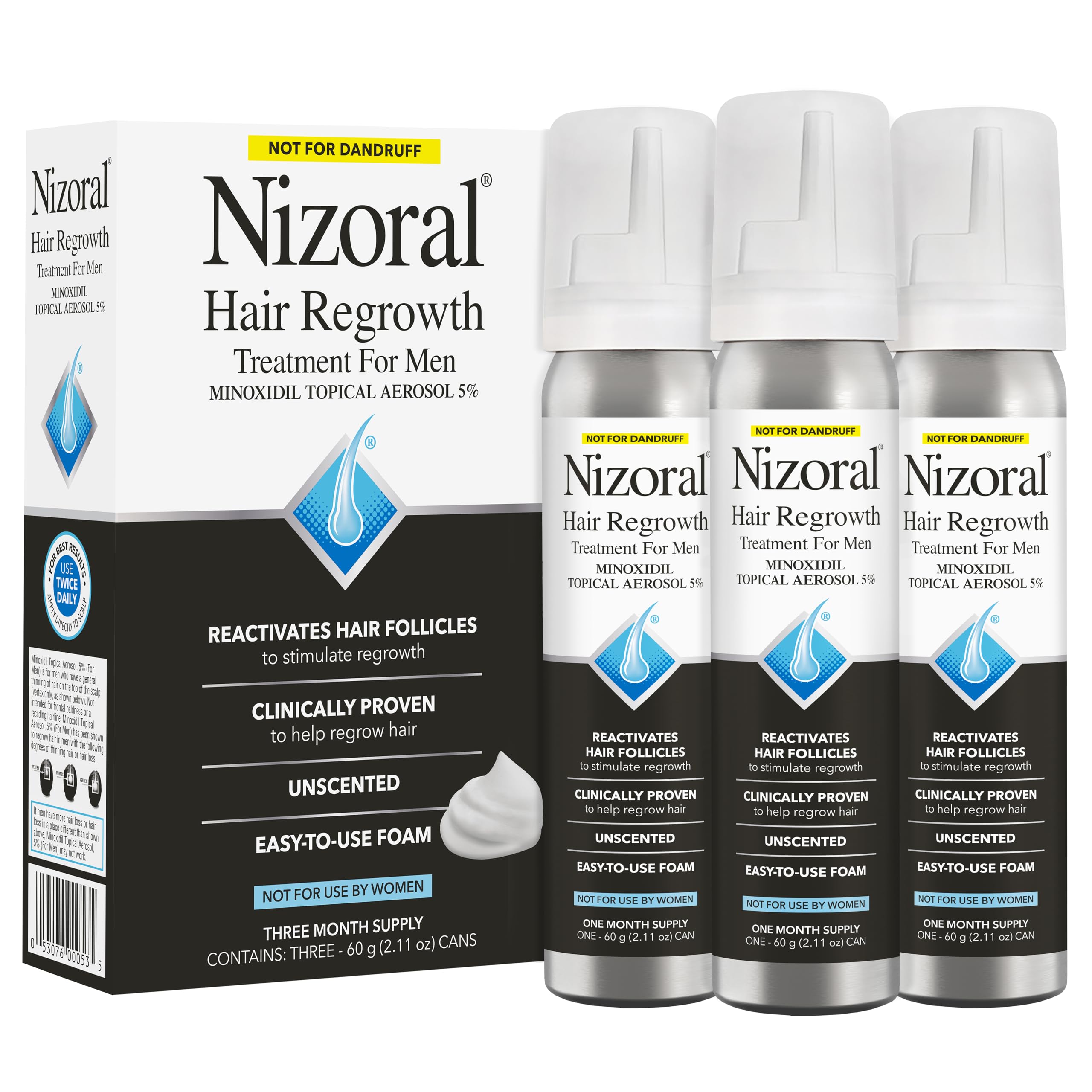 Nizoral Hair Regrowth Treatment for Men Minoxidil Topical Aerosol 5%, 3 Pk