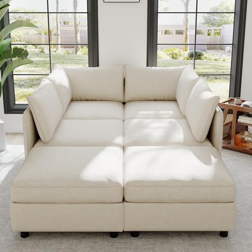 Oversized Modular Sectional Sofa with Movable Ottomans, U-Shaped Chenille J2923