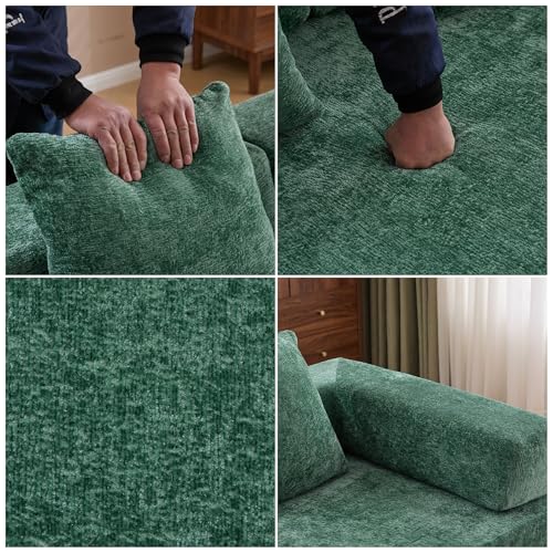Convertible Floor Sofa Bed with Pillow Back and Armrest, Chenille, Dark Gray N4509