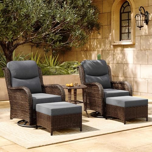 Luxury Patio Furniture Set 7PCS Wicker Conversation Set with Blue Cushions J5390