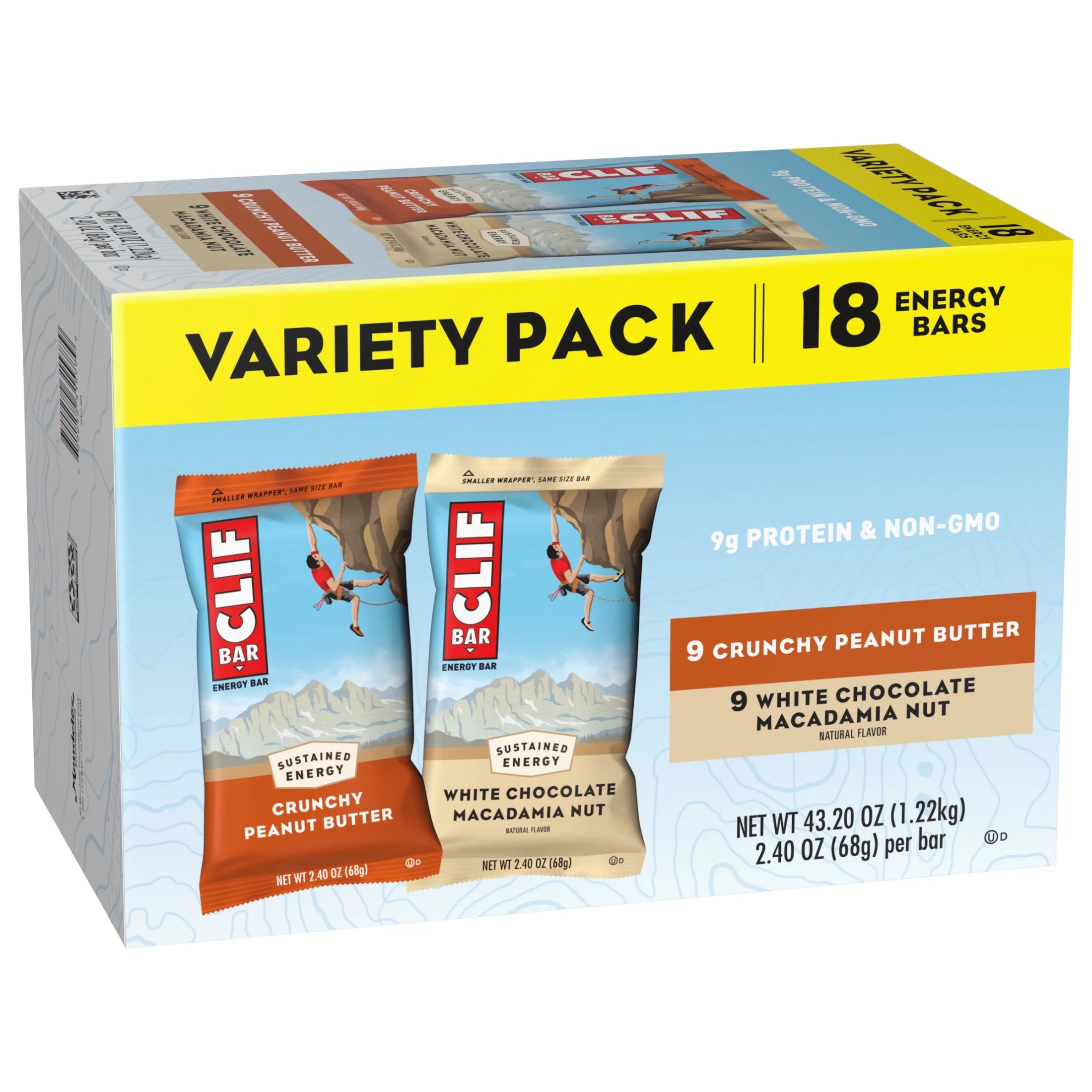 CLIF BAR Crunchy Peanut Butter & White Chocolate Macadamia Nut Variety Pack Energy Bars, 18 Count U845666