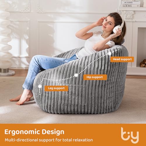 BYBYME Giant Bean Bag Chair for Adults, Floor Sofa, Grey V6052