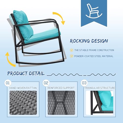 Greesum 3-Piece Rocking Wicker Bistro Set with Glass Coffee Table, Beige T6480