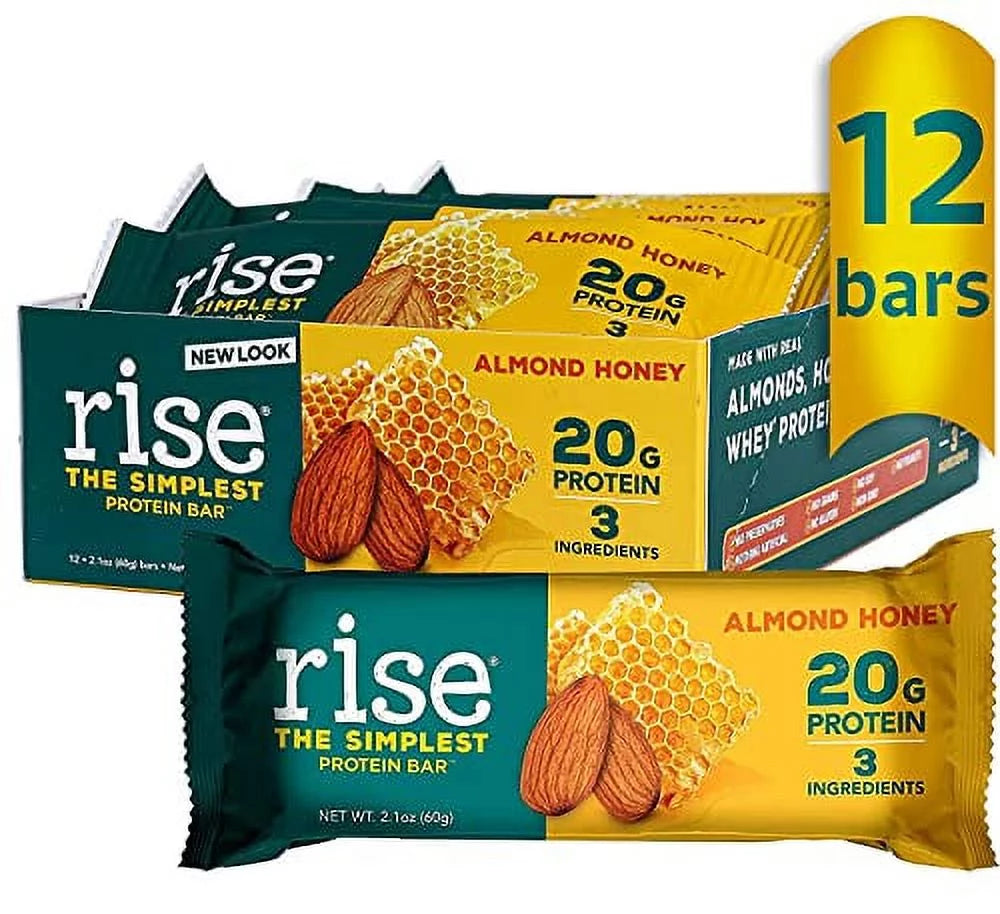 Rise Whey Protein Bars Almond Honey, 20g Protein, 12 Pack C7348