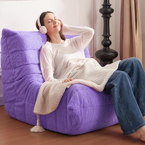 Bean Bag Chair Big Sofa for Adults with Memory Foam, Black Plush A2357