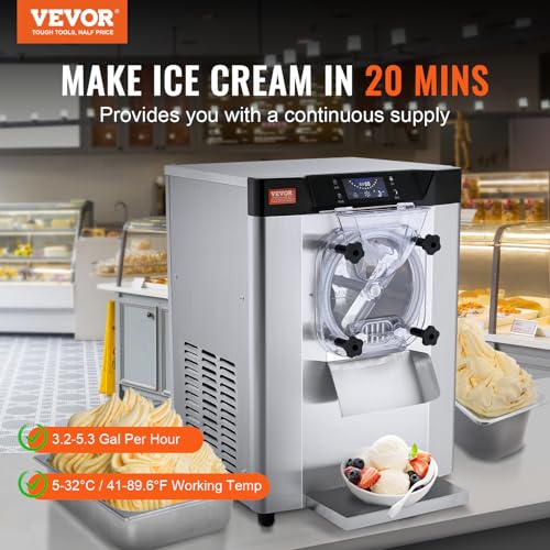 VEVOR Commercial Ice Cream Machine, 20-25L/H, 2400W, 1-Flavor Hard Serve Maker T292956