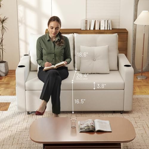 3 in 1 Pull Out Couch Convertible Sleeper Sofa Bed with Cup Holders, Grey U432