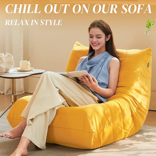 Bean Bag Chair for Adults Suede Microfiber Fireside Floor Chair 3-Seater Beige F151744