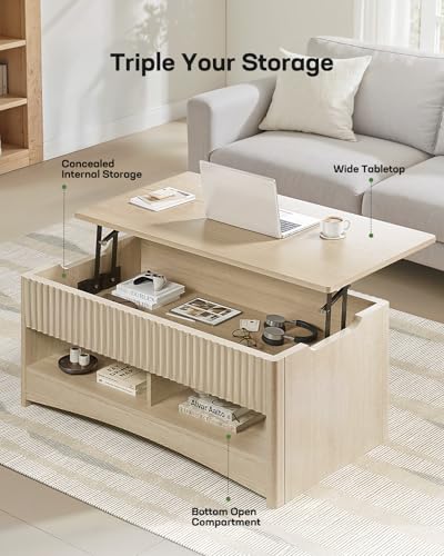 Marsail Lift Top Coffee Table with Storage, Natural Oak L27078