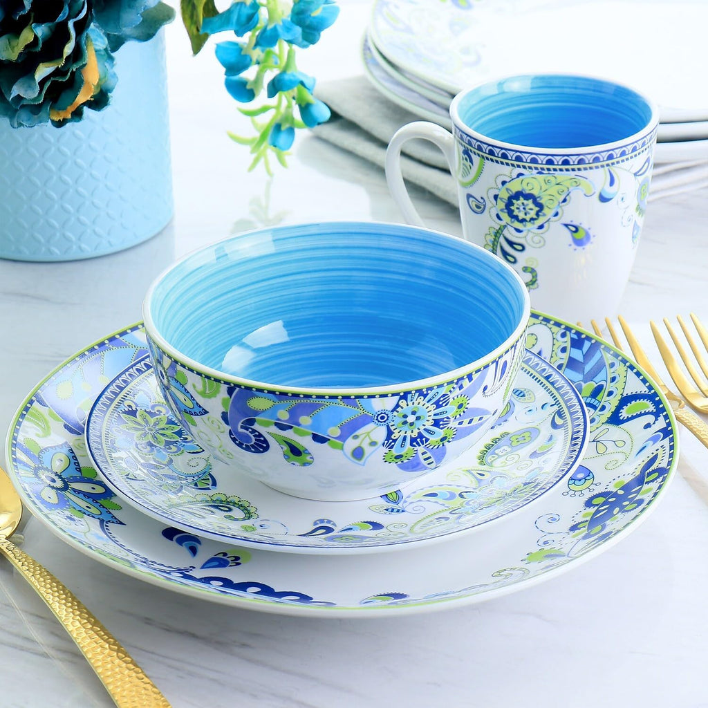 Elama Blue Crush 16 Piece Porcelain Dinnerware Set U7651