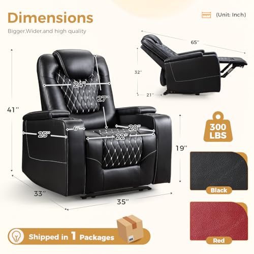 ANJ Power Recliner Chair with USB Ports and Cup Holders, PU Leather, Red R855581