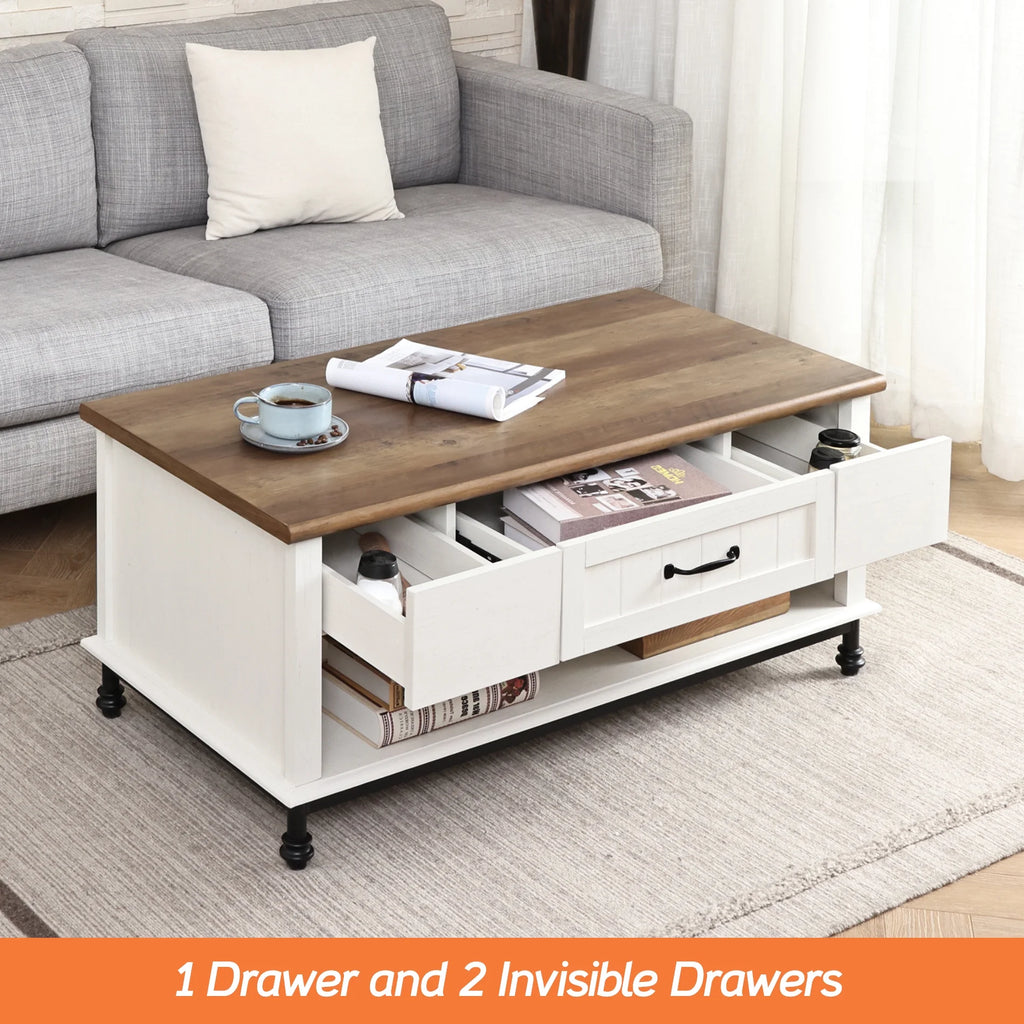 Wampat Farmhouse Coffee Table with Drawer P990