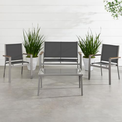 Best Choice Products 4-Piece Textilene Patio Conversation Set with Steel Frame, Taupe/Charcoal T8603