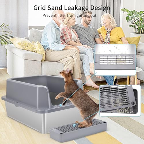 Sfozstra Enclosed Stainless Steel Cat Litter Box with Scoop, White E50424