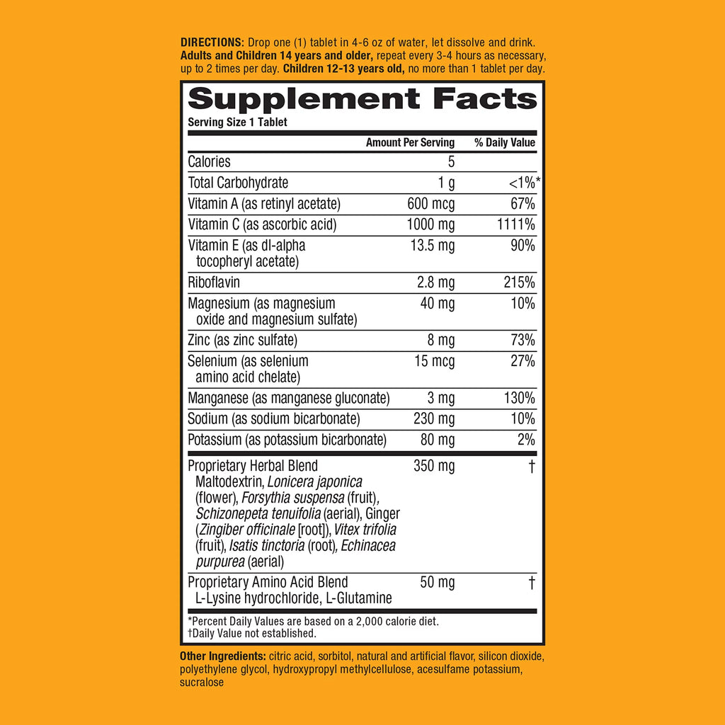 Airborne 1000mg Vitamin C with Zinc Effervescent Tablets, Orange Flavor, 36 Count L888164