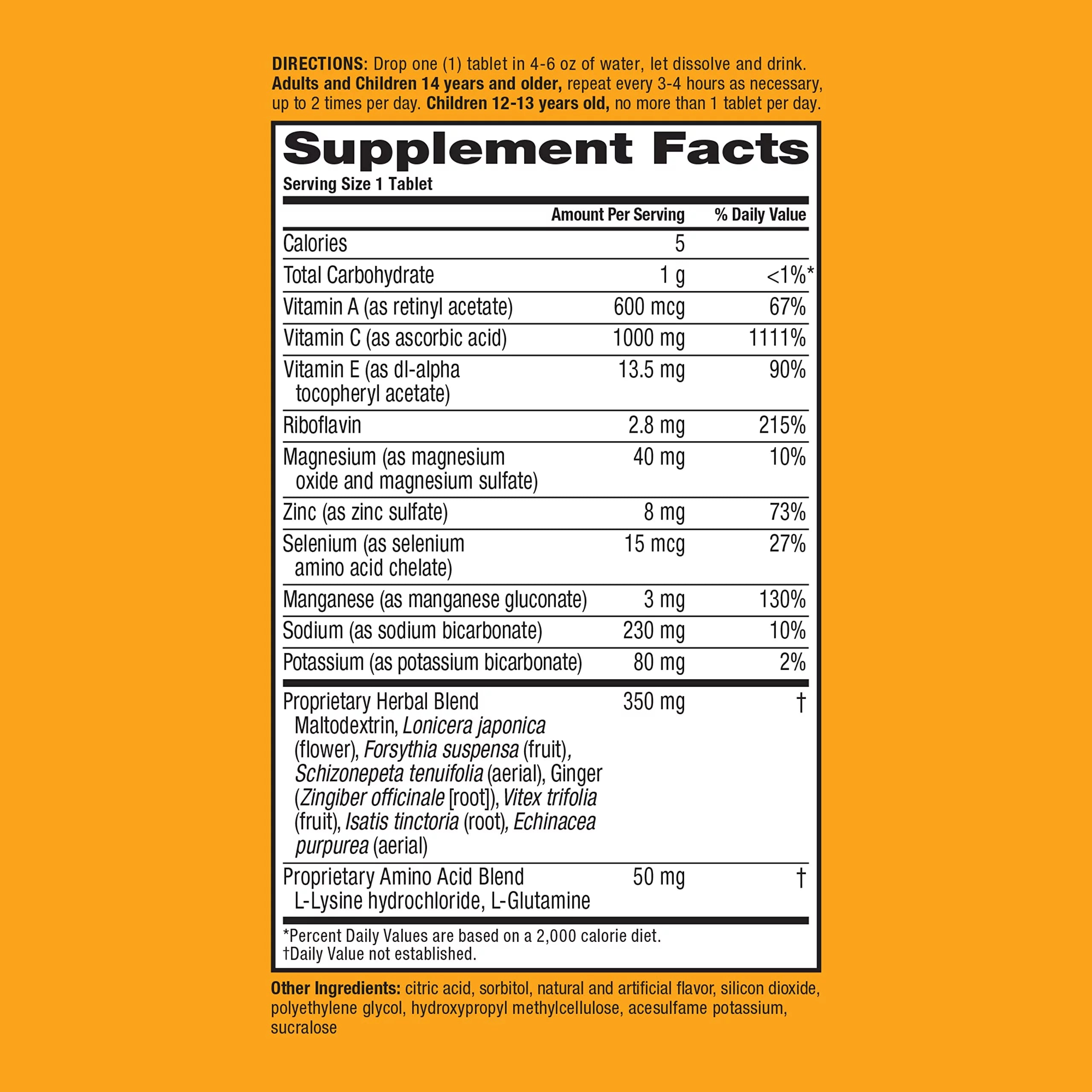 Airborne 1000mg Vitamin C with Zinc Effervescent Tablets, Orange Flavor, 36 Count L888164
