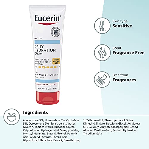 Eucerin Daily Hydration SPF 30 Sunscreen Body Cream for Dry Skin, 8 oz Tube (Pack of 2) C902