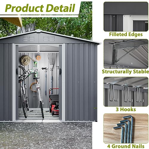Outdoor Storage Shed 6x4 Ft, Heavy-Duty Resin Tool Shed with Lockable Doors Z7258