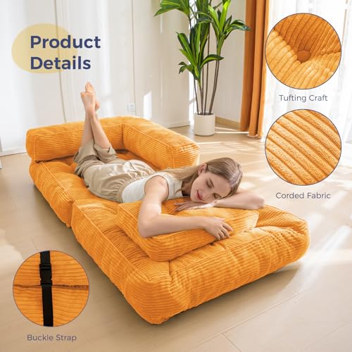 MAXYOYO Folding Sofa Bed L-Shaped Convertible Sleeper Couch with Pillow, Dark Grey X9070