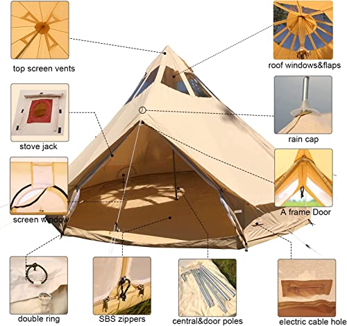 UNISTRENGH 5M Star Gazer Bell Tent 4 Season Waterproof Cotton Canvas for 6-8 Persons I420