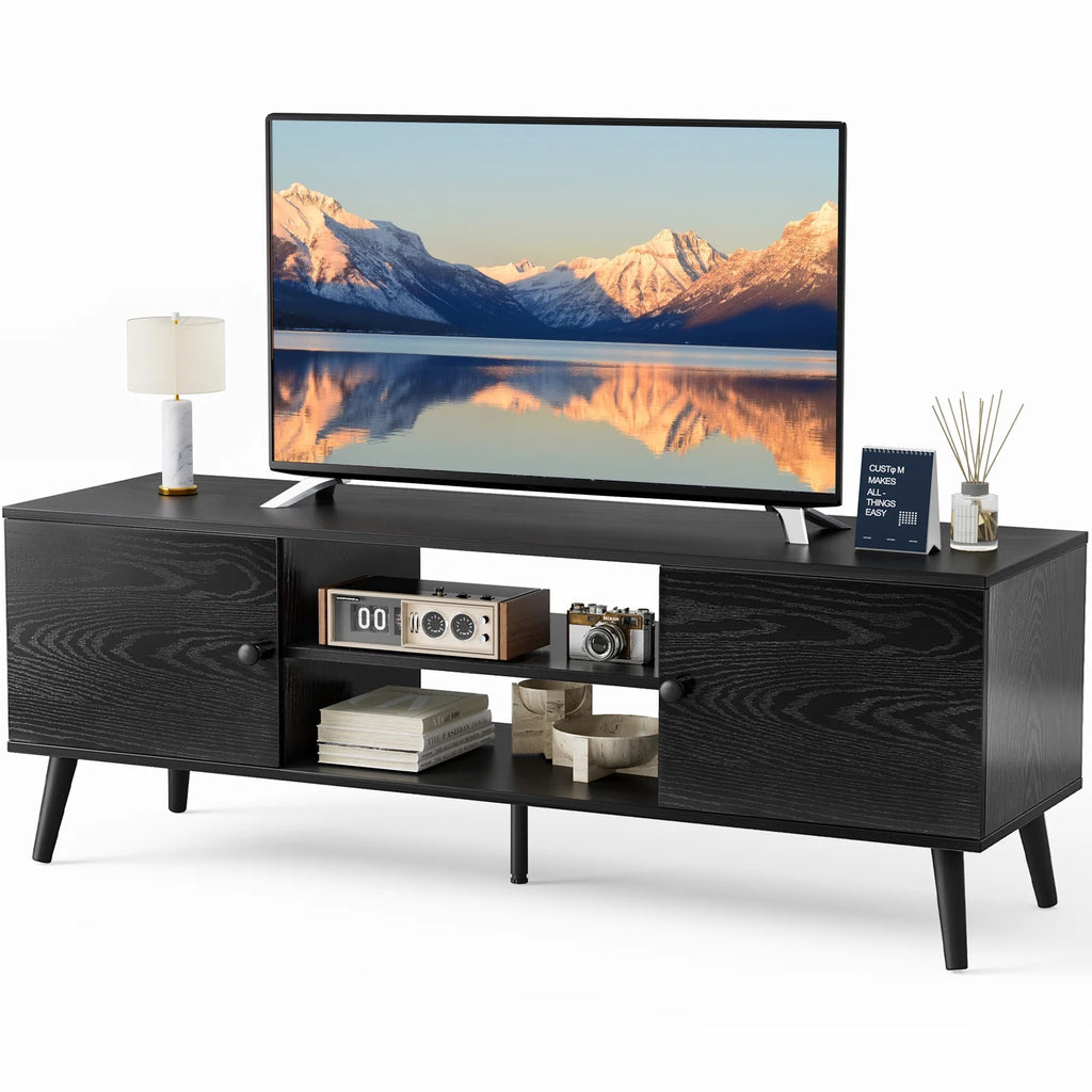 Mid Century Modern TV Stand for TVs up to 65-inch, Black K4106