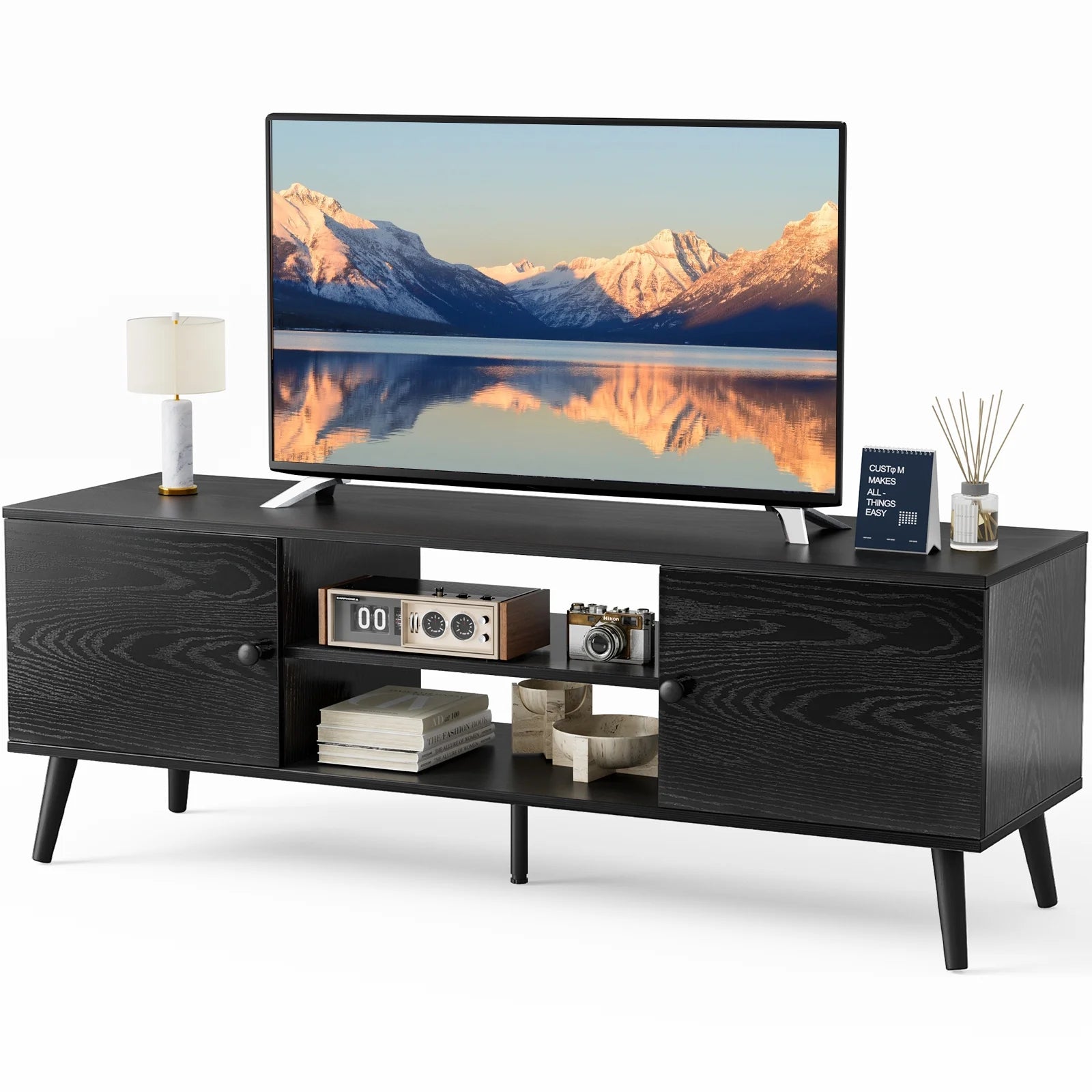 Mid Century Modern TV Stand for TVs up to 65-inch, Black K4106