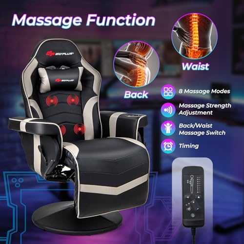 Goplus Massage Gaming Chair, Racing Recliner with Footrest, PU Leather N121