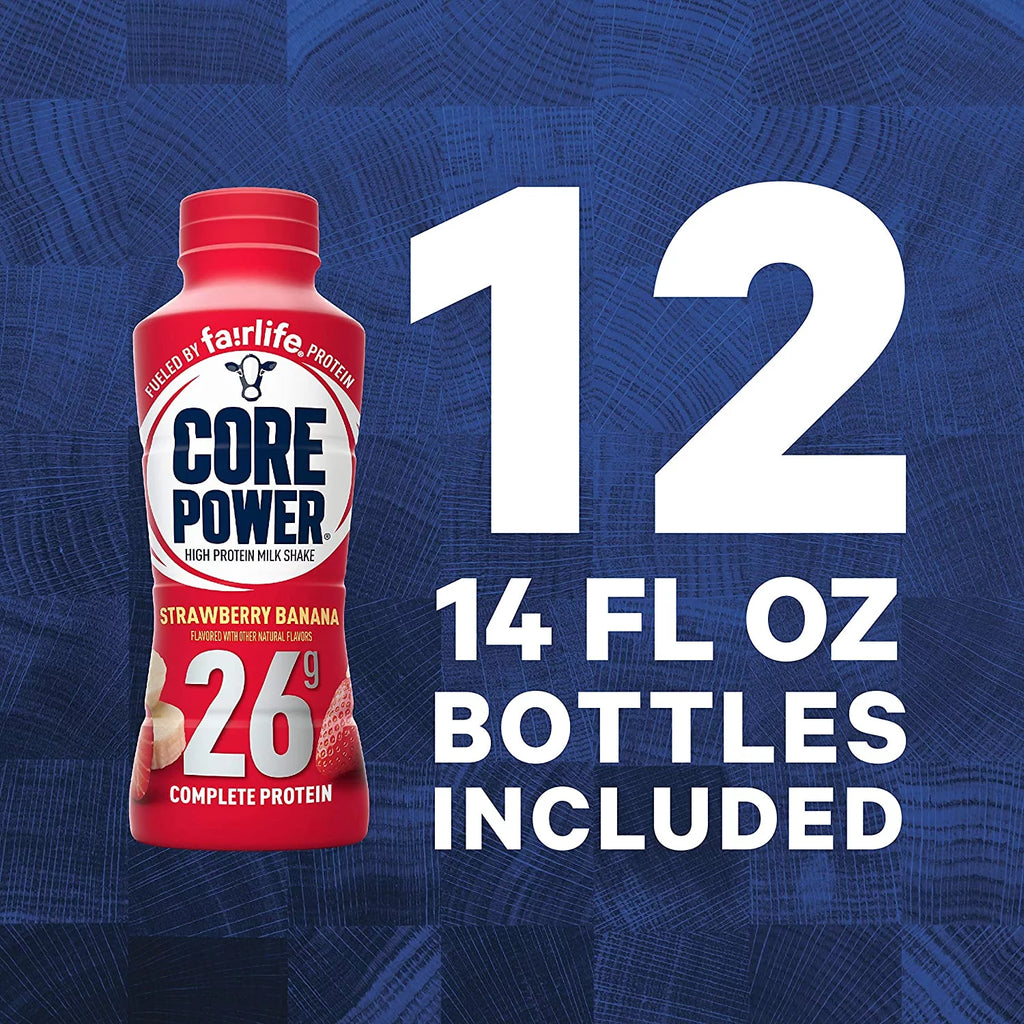 Core Power Fairlife High Protein Milk Shake, Strawberry Banana, 14 Fl Oz (Pack of 12) W8694