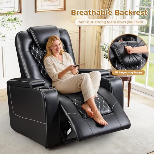 ANJ Power Recliner Chair with USB Ports and Cup Holders, PU Leather, Red R855581
