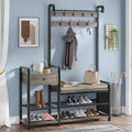 Hall Tree, Entryway Bench, Shoe Rack for Entryway, Coat Rack Furniture with Storage, Soft Cushion and Hanging Rod, Oak Grey