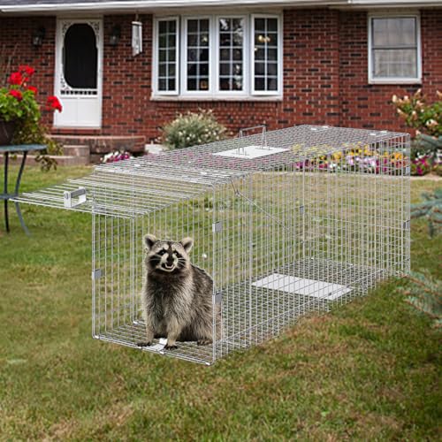 VEVOR Live Animal Cage Trap 24" x 8" x 8" Humane Galvanized Iron Folding Trap G7271