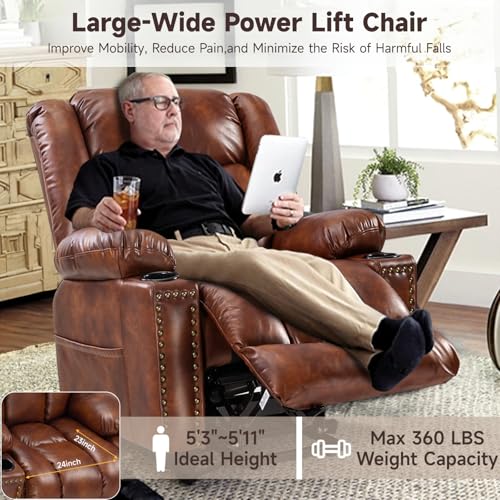 Large Power Lift Chair Recliner for Elderly with Heat and Massage, Dark Brown W500