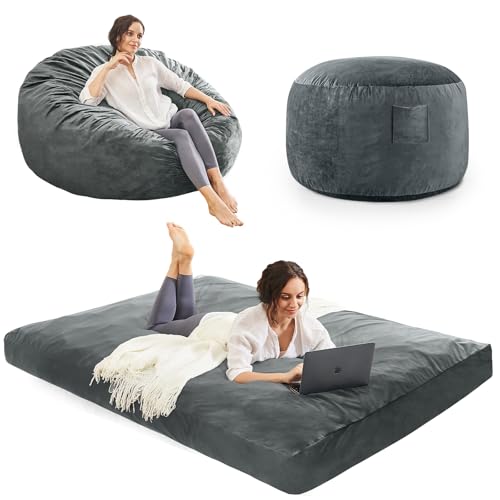 Giant Bean Bag Chair for Adults Convertible Bed with Microfiber Cover Charcoal G62613