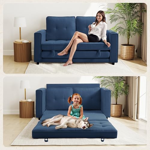 Loveseat Sleeper Sofa Bed Convertible Futon Couch Dark Blue Y2868