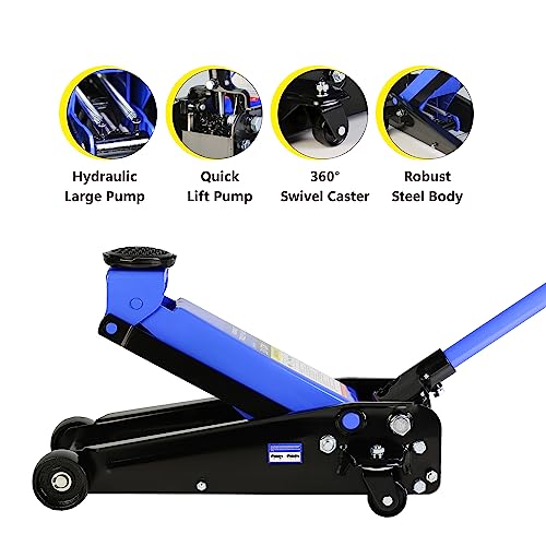 Pvillez Floor Jack, Heavy Duty Hydraulic Low Profile Steel Racing Jack, 2 Ton Capacity Blue H10635