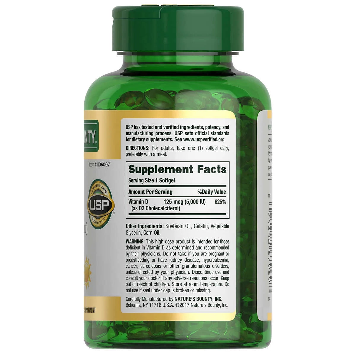 Nature's Bounty Vitamin D3 125 mcg, 400 Softgels, 2 Pack J162590