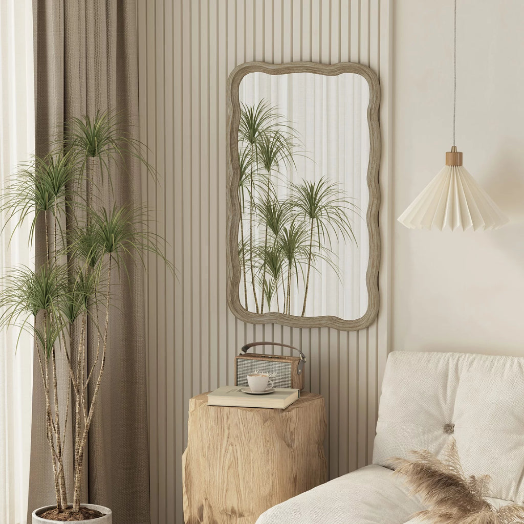 COZAYH Curved Wood Frame Accent Mirror, Farmhouse French Country Wall Mirror, 23.5"L x 38"W F7466
