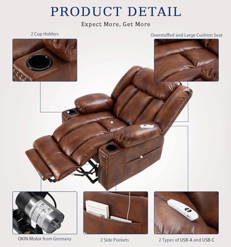 Large Power Lift Chair Recliner for Elderly with Heat and Massage, Dark Brown W500
