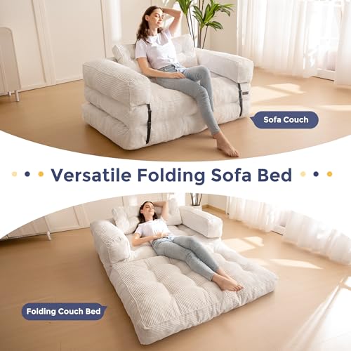 MAXYOYO Folding Sofa Bed L-Shaped Convertible Sleeper Couch with Pillow, Dark Grey X9070