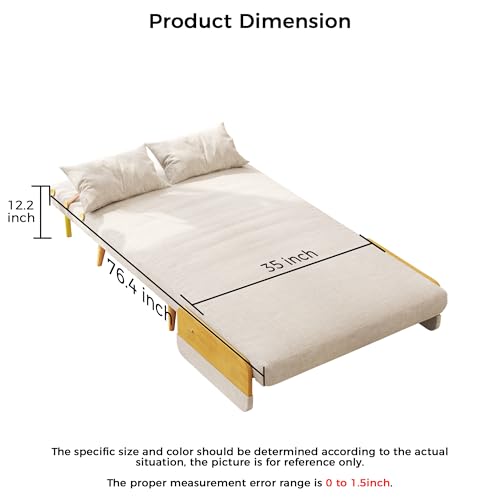 Convertible Chair Bed Sleeper for Adults with Wooden Arms, Linen G638