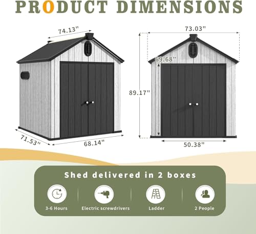 UDPATIO 6x6 FT Outdoor Storage Shed, Resin Plastic, Grey V827508