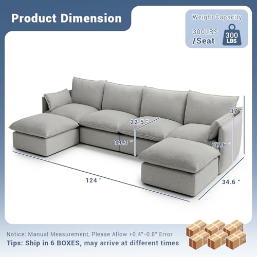 Cloud Modular Sectional Sofa, Waterproof Down Filled, High Backrest 5 Seater, Dark Gray J53470