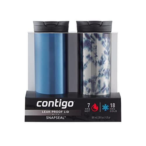 Contigo SNAPSEAL Insulated Stainless Steel Travel Mug 2 Pack, 20oz., Blue Corn & Acid Wash