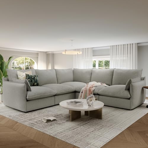 Cloud Modular Sectional Sofa, Waterproof Down Filled, High Backrest 5 Seater, Dark Gray J53470