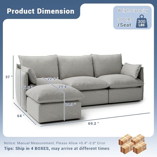Cloud Modular Sectional Sofa, Waterproof Down Filled, High Backrest 5 Seater, Dark Gray J53470